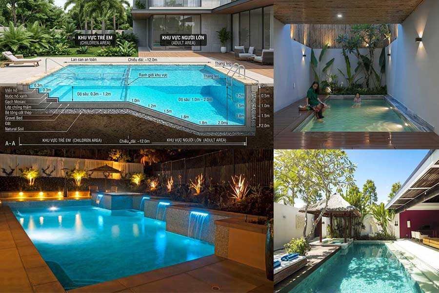 Kích thước hồ bơi biệt thự tiêu chuẩn bao nhiêu m2?