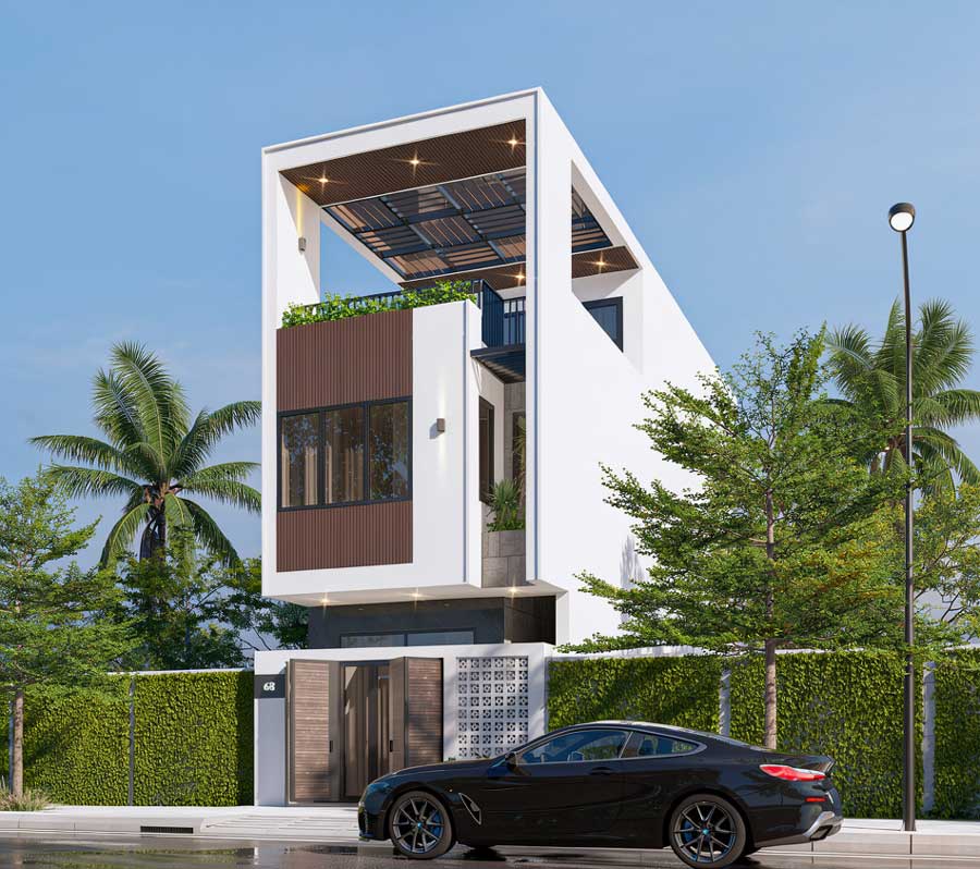 Mẫu thiết kế mặt tiền nhà phố 6m 3 tầng mái bằng