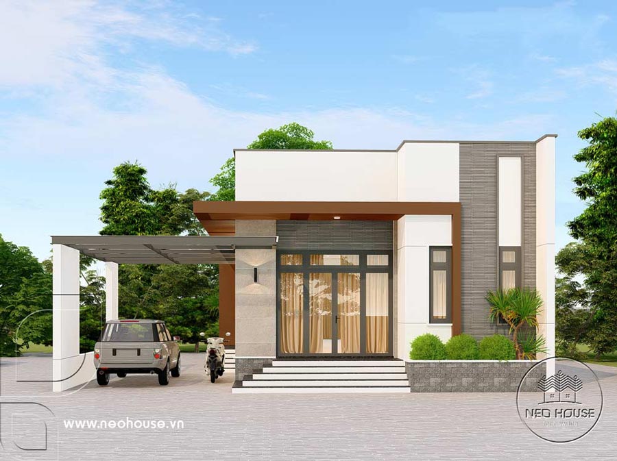 Thiết kế biệt thự 1 tầng mặt tiền 8m