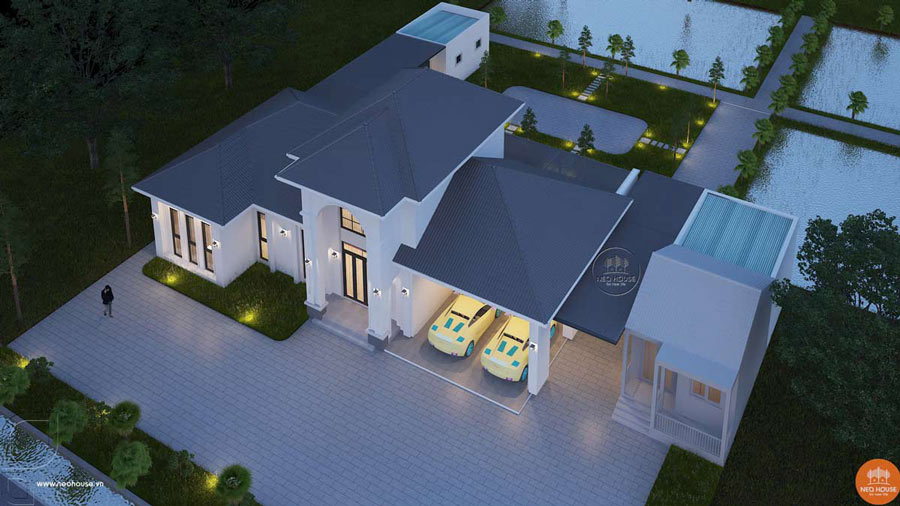 Mẫu nhà có gara ô tô 1 tầng tiện nghi