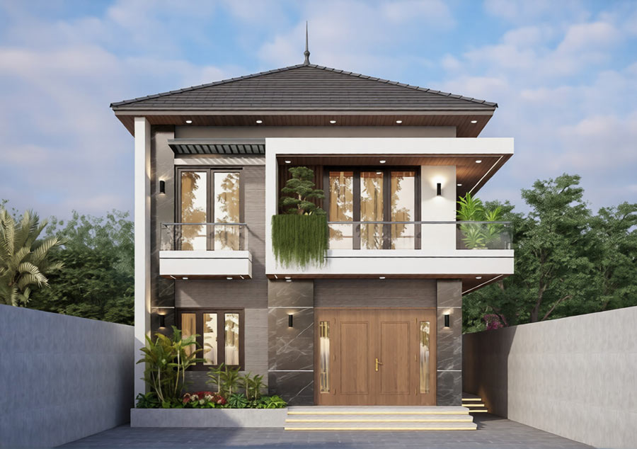 Thiết kế biệt thự mặt tiền 8m 4 phòng ngủ