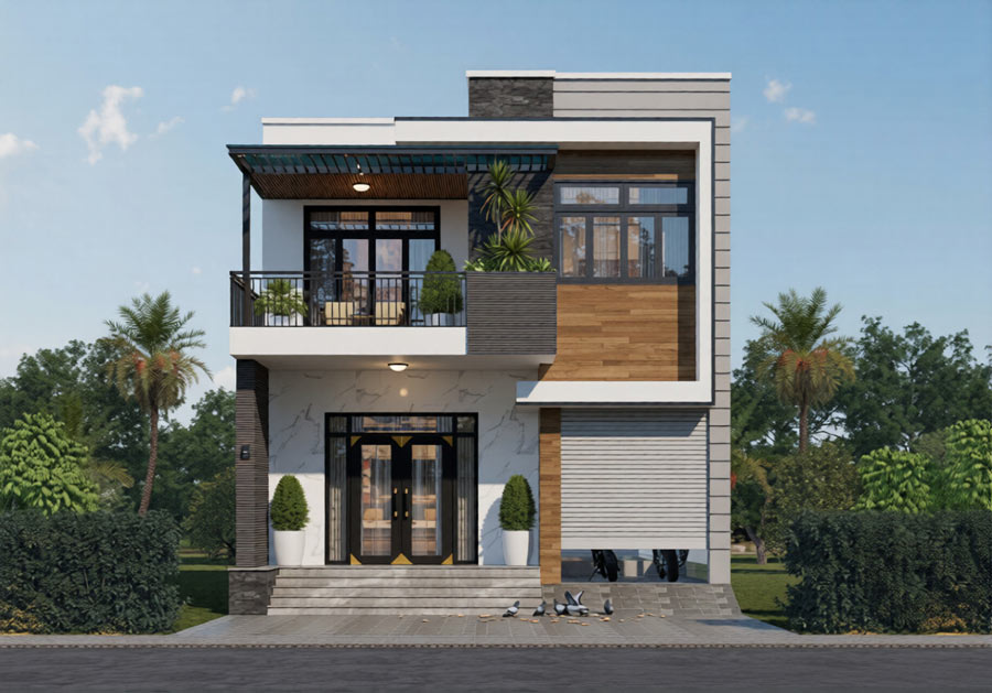 Thiết kế nhà mặt tiền 8m có gara