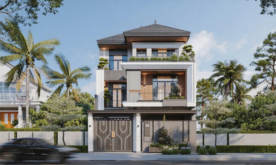 Thiết kế nhà mặt tiền 8m có gara