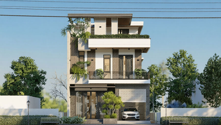 Thiết kế nhà mặt tiền 8m có gara