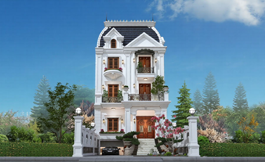 Mẫu thiết kế biệt thự 8m có tầng hầm