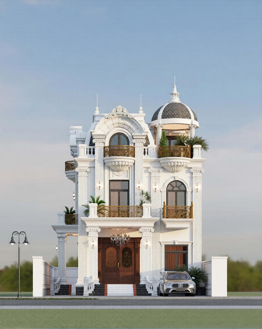 Thiết kế biệt thự mặt tiền 8m mái Mansard