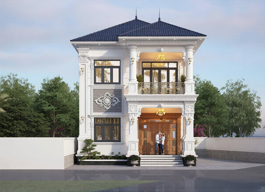 Thiết kế biệt thự mặt tiền 8m mái Nhật