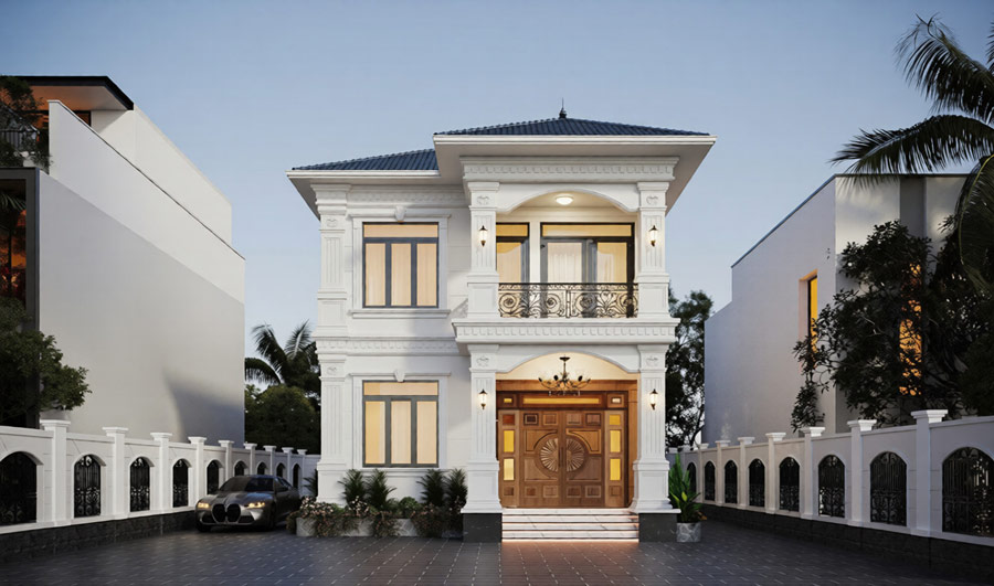 Thiết kế biệt thự mặt tiền 8m mái Nhật