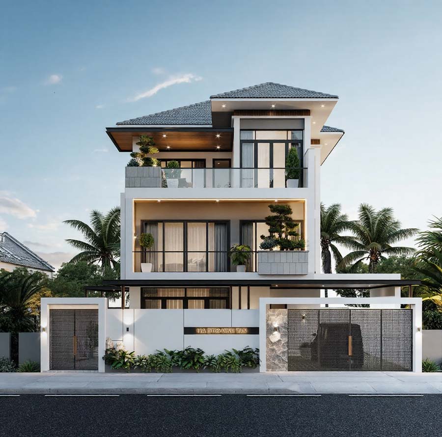 Thiết kế biệt thự mặt tiền 8m mái Nhật