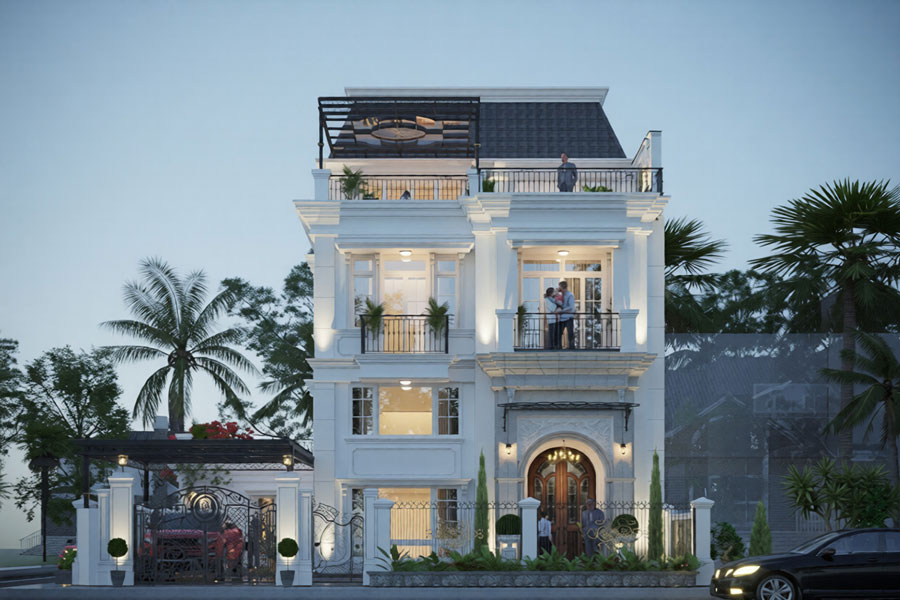 Mẫu thiết kế nhà mặt tiền 8m phong cách Indochine