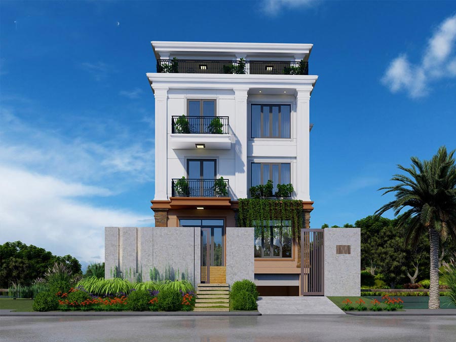 Mẫu biệt thự phố mặt tiền hẹp có tầng hầm