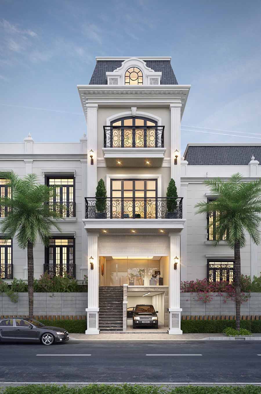 Mẫu biệt thự phố mặt tiền hẹp có tầng hầm