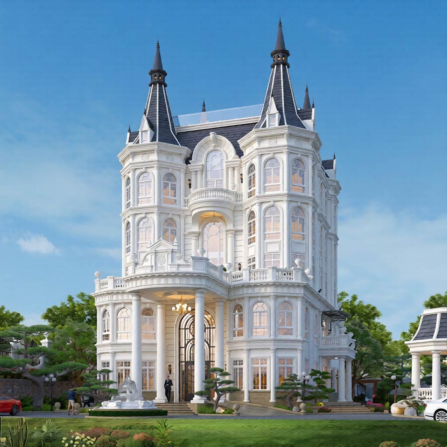 Mẫu lâu đài có hồ bơi