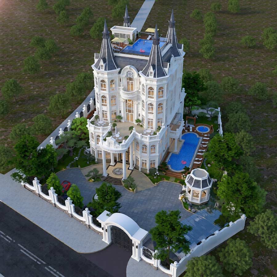 Mẫu lâu đài có hồ bơi