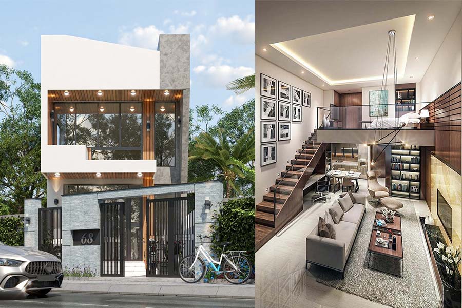 Phương án 2: Biệt thự 1 trệt 1 lửng 90m2 - 120m2