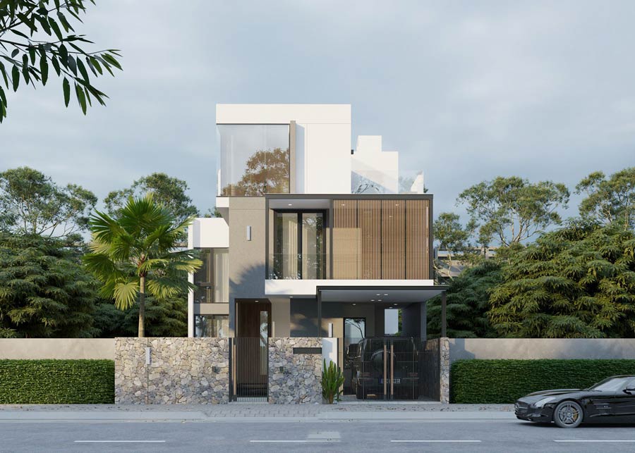 Mẫu thiết kế biệt thự đẹp 150m2 có gara