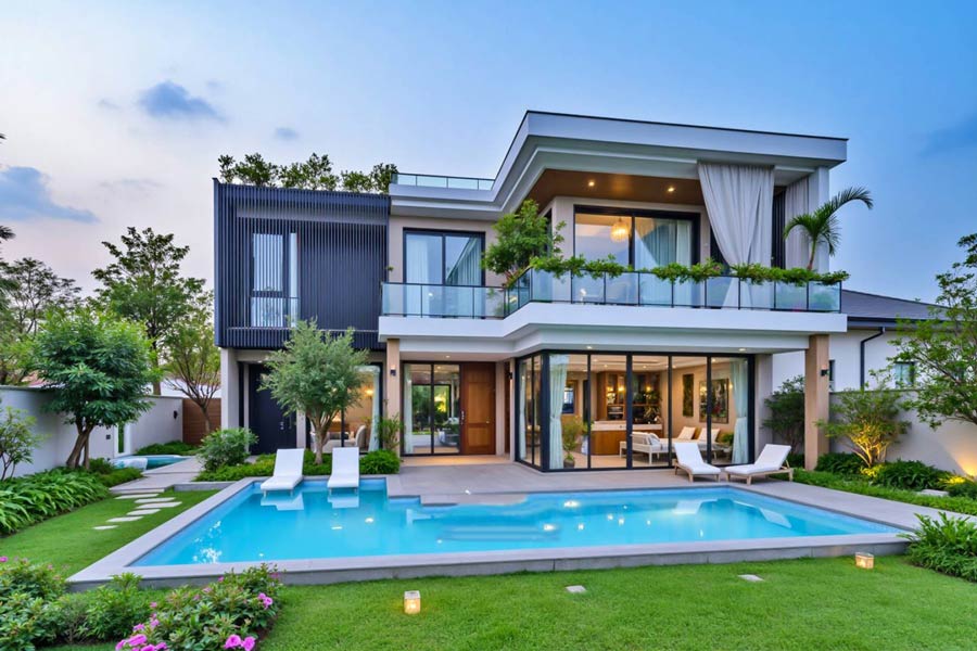 Mẫu nhà biệt thự 150m2 có hồ bơi
