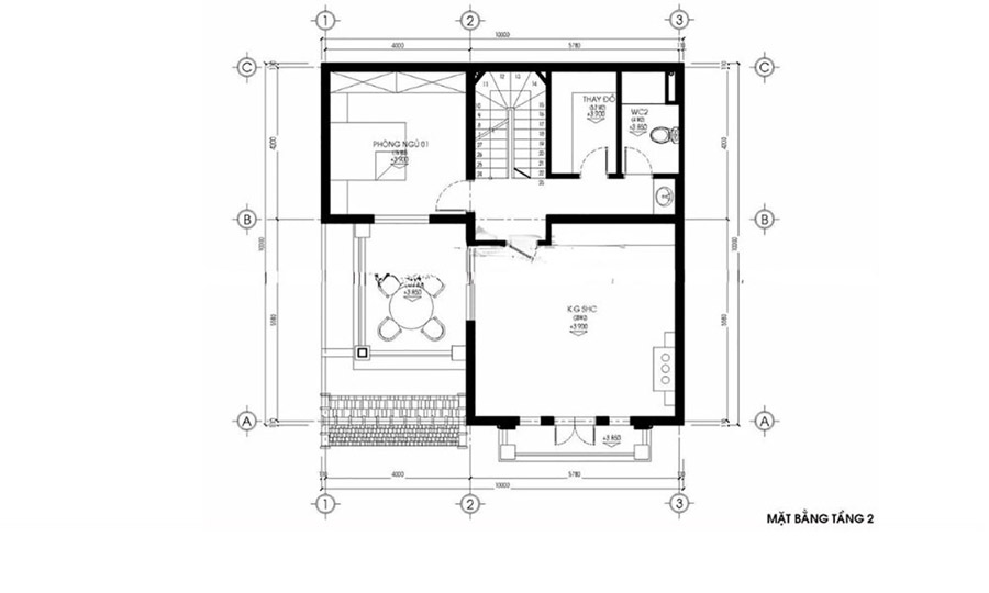 Bản vẽ thiết kế nhà vuông 10x10 2 tầng​