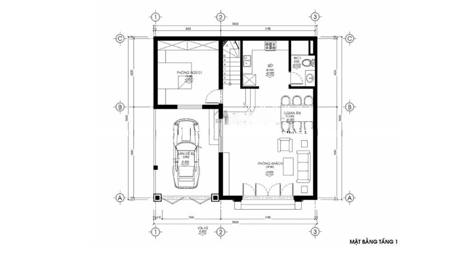 Bản vẽ thiết kế nhà vuông 10x10 2 tầng​