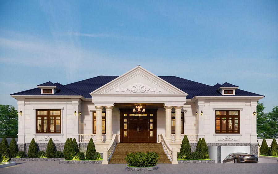 Biệt thự 1 tầng 6 phòng ngủ kiểu Châu Âu