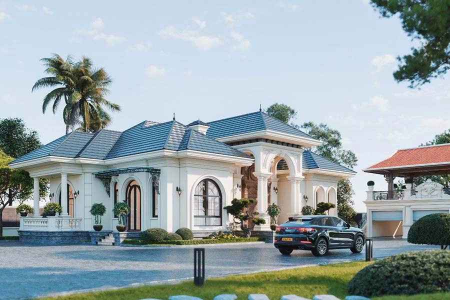 Biệt thự 1 tầng 6 phòng ngủ kiểu Châu Âu
