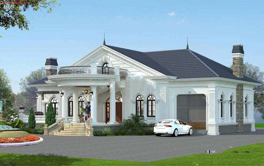 Biệt thự 1 tầng 6 phòng ngủ kiểu Châu Âu