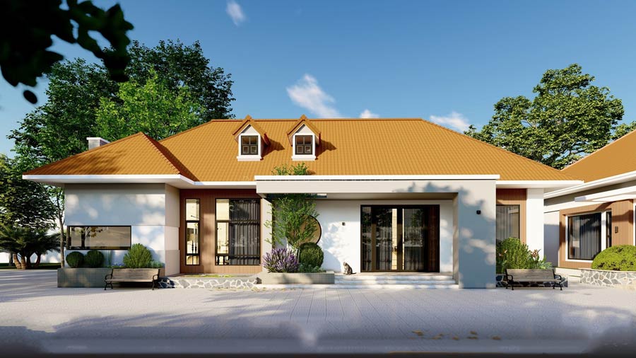 Biệt thự 1 tầng 6 phòng ngủ mái Nhật