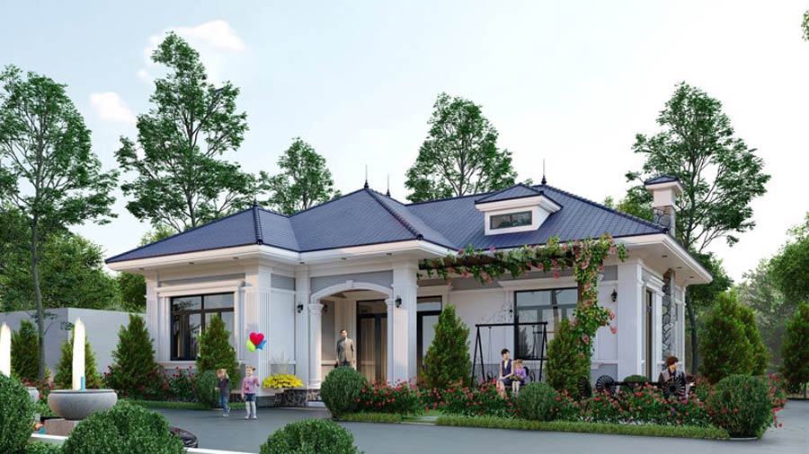 Biệt thự 1 tầng 6 phòng ngủ mái Nhật