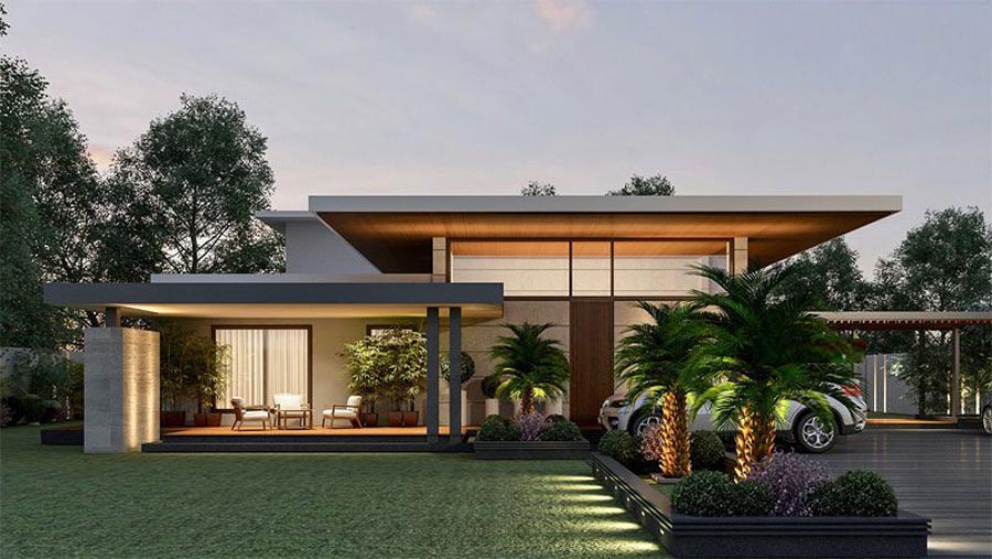 Biệt thự 1 tầng 6 phòng ngủ phong cách tối giản
