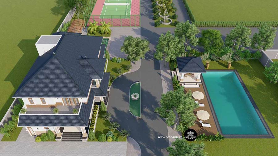 Mẫu nhà biệt thự 3000m2 có sân tennis