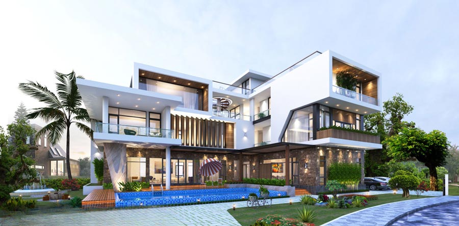 Mẫu biệt thự 3000m2 hiện đại sân vườn