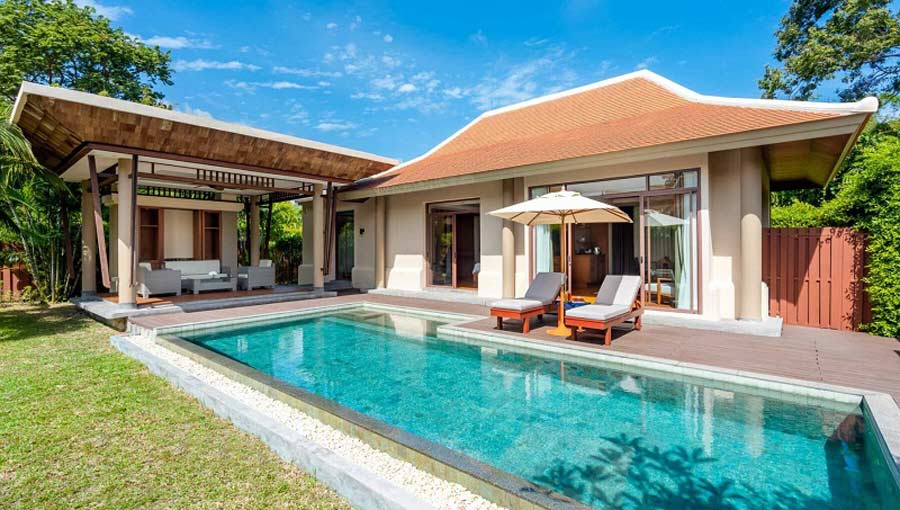 Mẫu nhà biệt thự chữ L có bể bơi