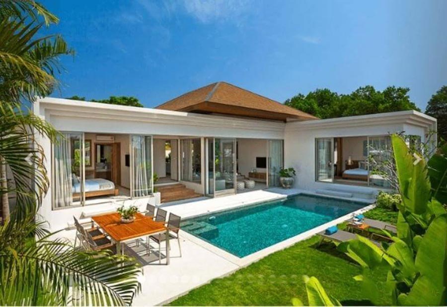 Mẫu nhà biệt thự chữ L có bể bơi