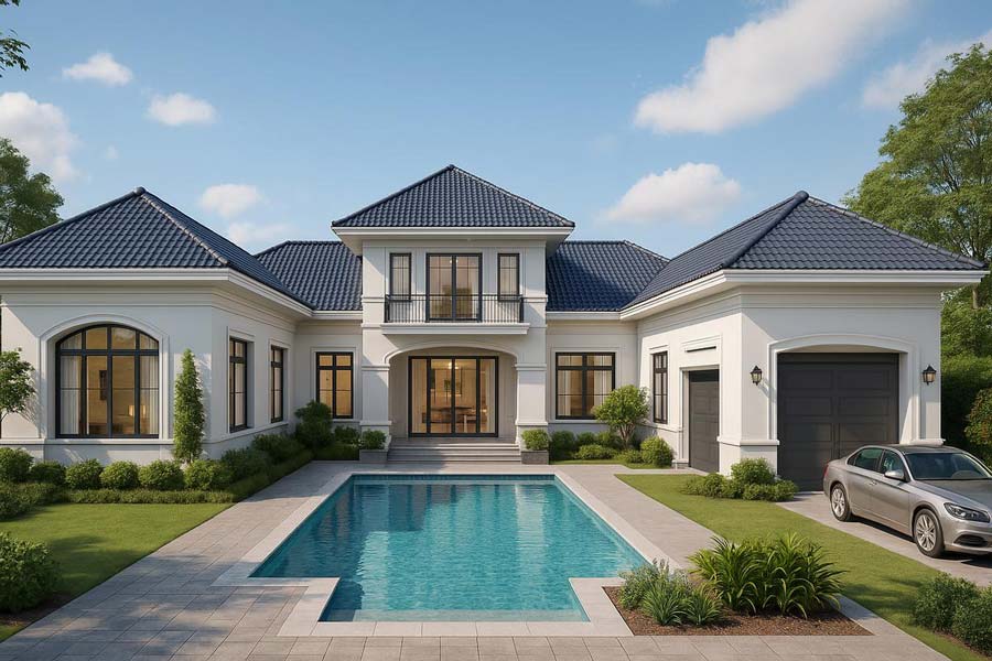 Mẫu nhà biệt thự chữ U có bể bơi