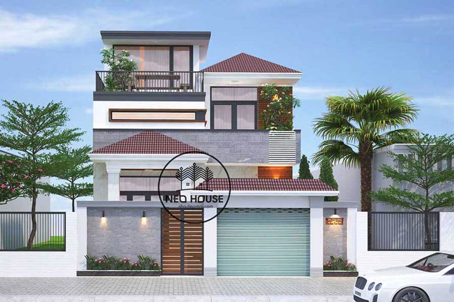 Mẫu biệt thự mái dốc 2 tầng hiện đại