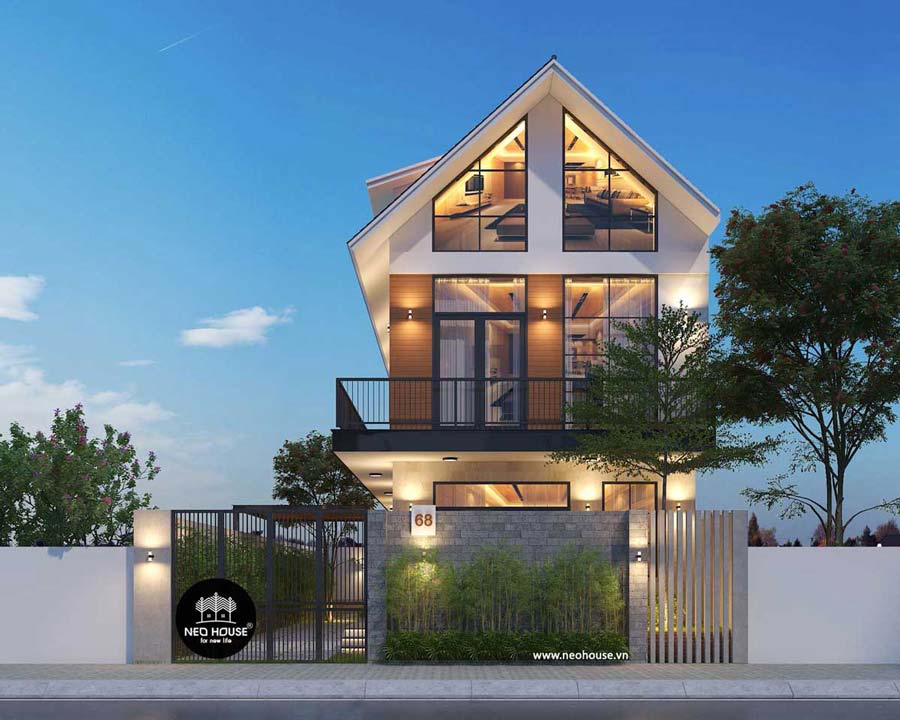 Mẫu biệt thự mái dốc 2 tầng hiện đại