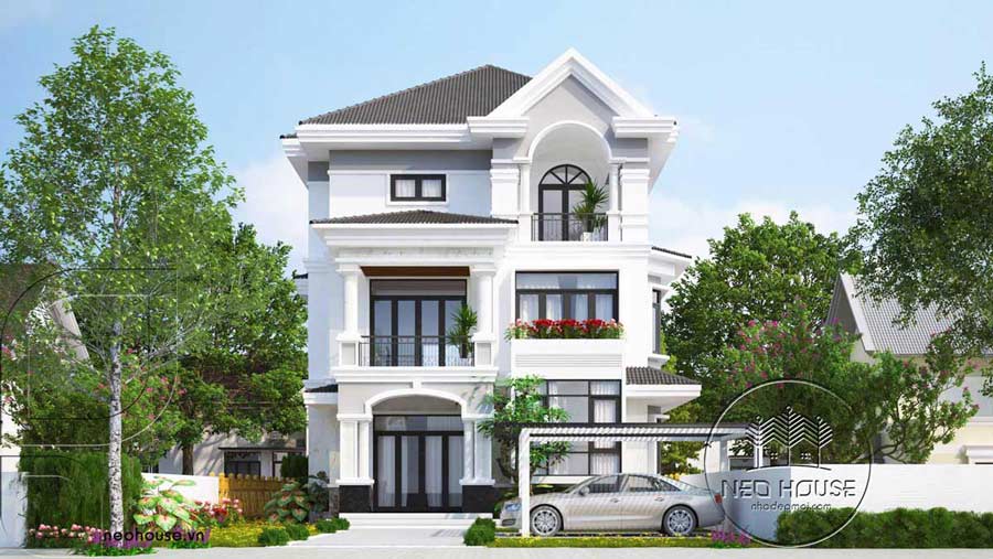 Mẫu biệt thự mái dốc tân cổ điển