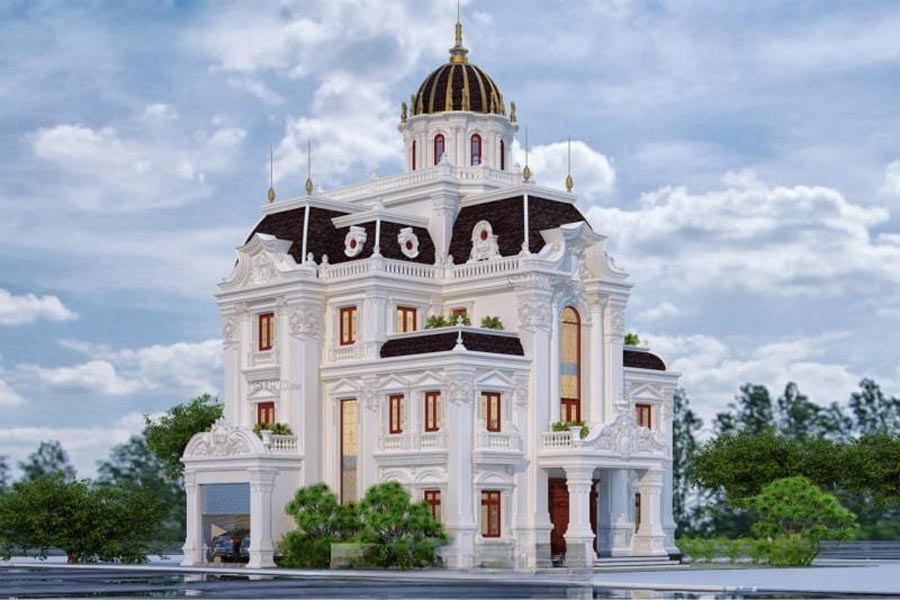 Mẫu thiết kế biệt thự mái vòm 4 tầng chuẩn lâu đài