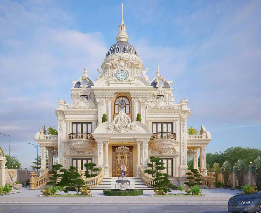 Thiết kế biệt thự cổ điển Pháp mái vòm xa hoa