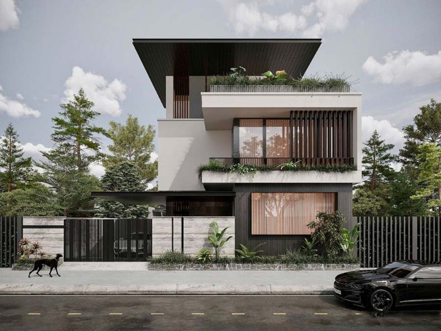 Thiết kế nhà biệt thự mặt tiền 12m có gara