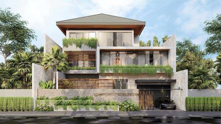 Thiết kế nhà biệt thự mặt tiền 12m có gara