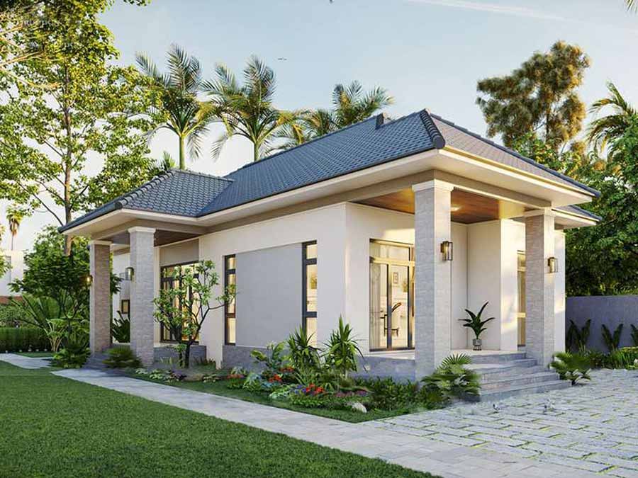 Mẫu biệt thự mini 1 tầng với 2 phòng ngủ