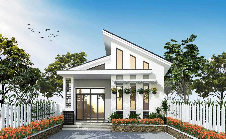 Mẫu biệt thự mini 1 tầng mái lệch