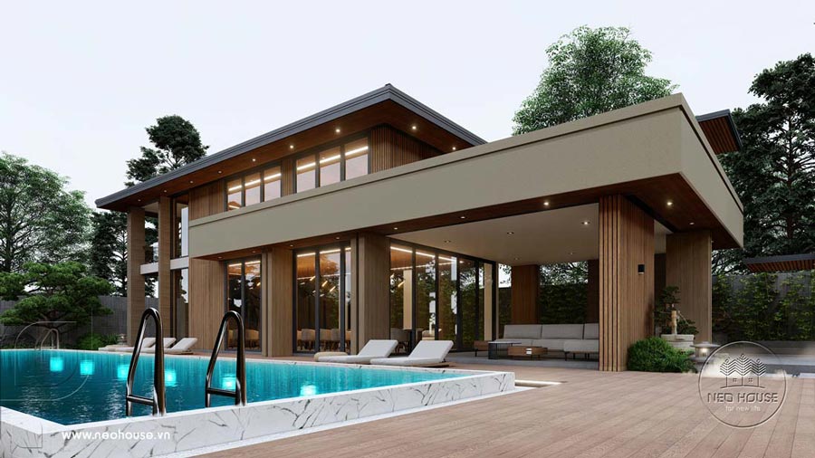 Thiết kế biệt thự tối giản 2 tầng mặt tiền phẳng