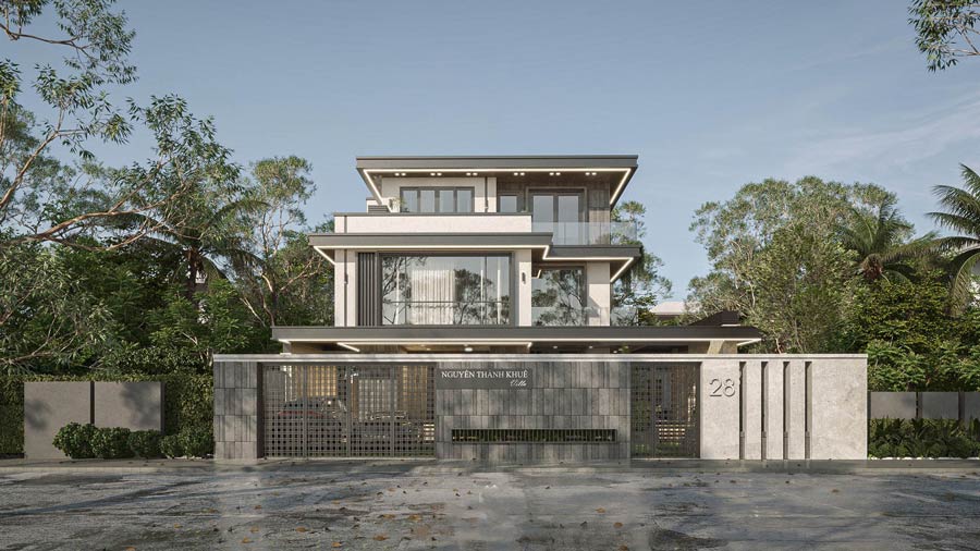 Biệt thự tối giản 3 tầng hình khối vuông vức