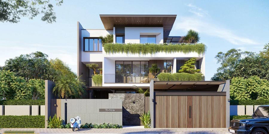 Biệt thự tối giản 3 tầng hình khối vuông vức