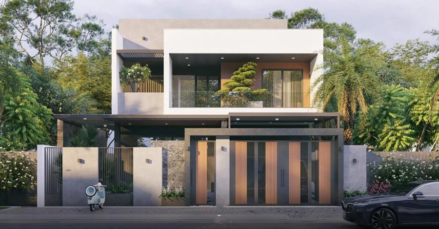 Mẫu biệt thự tối giản mái bằng hiện đại