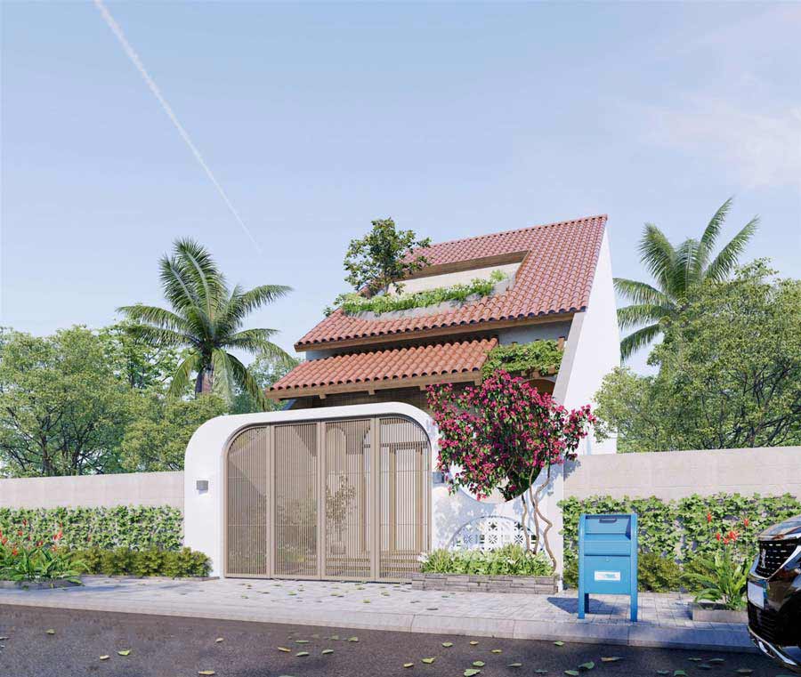 Mẫu thiết kế biệt thự phong cách tối giản mái dốc