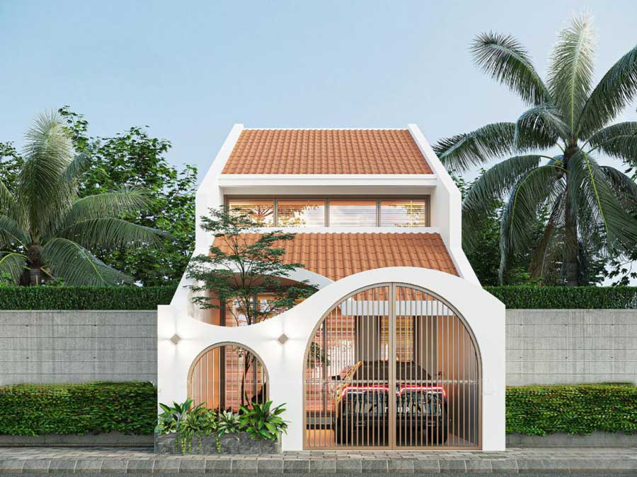 Mẫu thiết kế biệt thự phong cách tối giản mái dốc