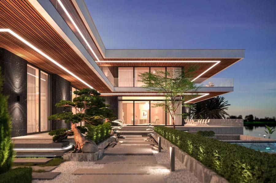 Thiết kế biệt thự tối giản mặt tiền bằng kính